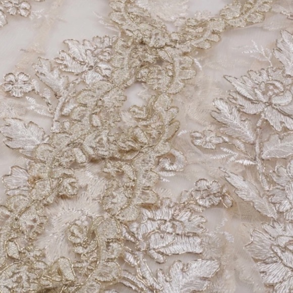 Gold Lace Embroidered Scallop Crochet 2 Piece Set - Picture 7 of 8